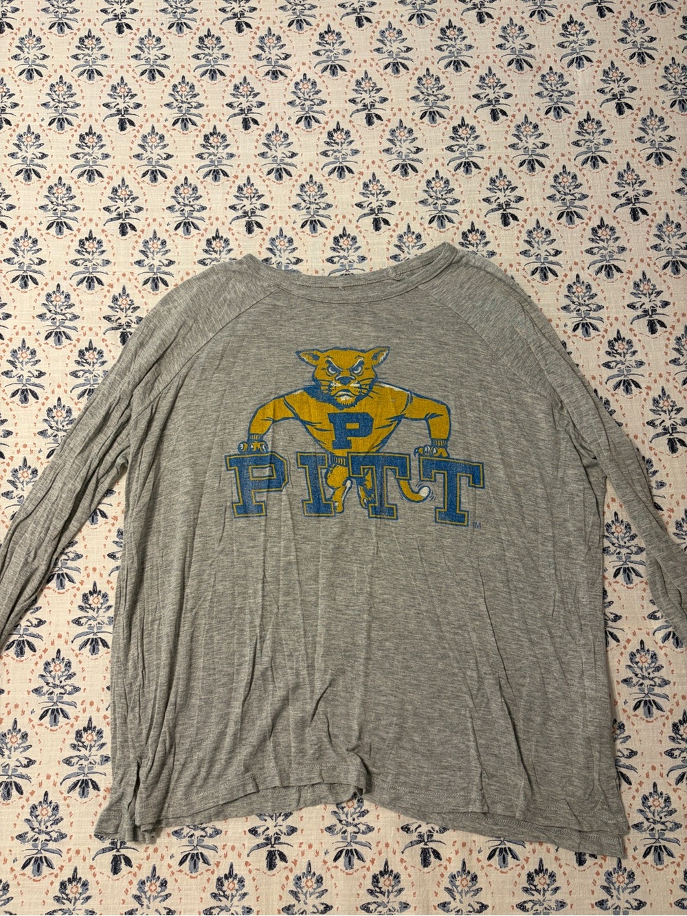 Original Retro Brand Gray Pitt Panthers Graphic Long Sleeve Top